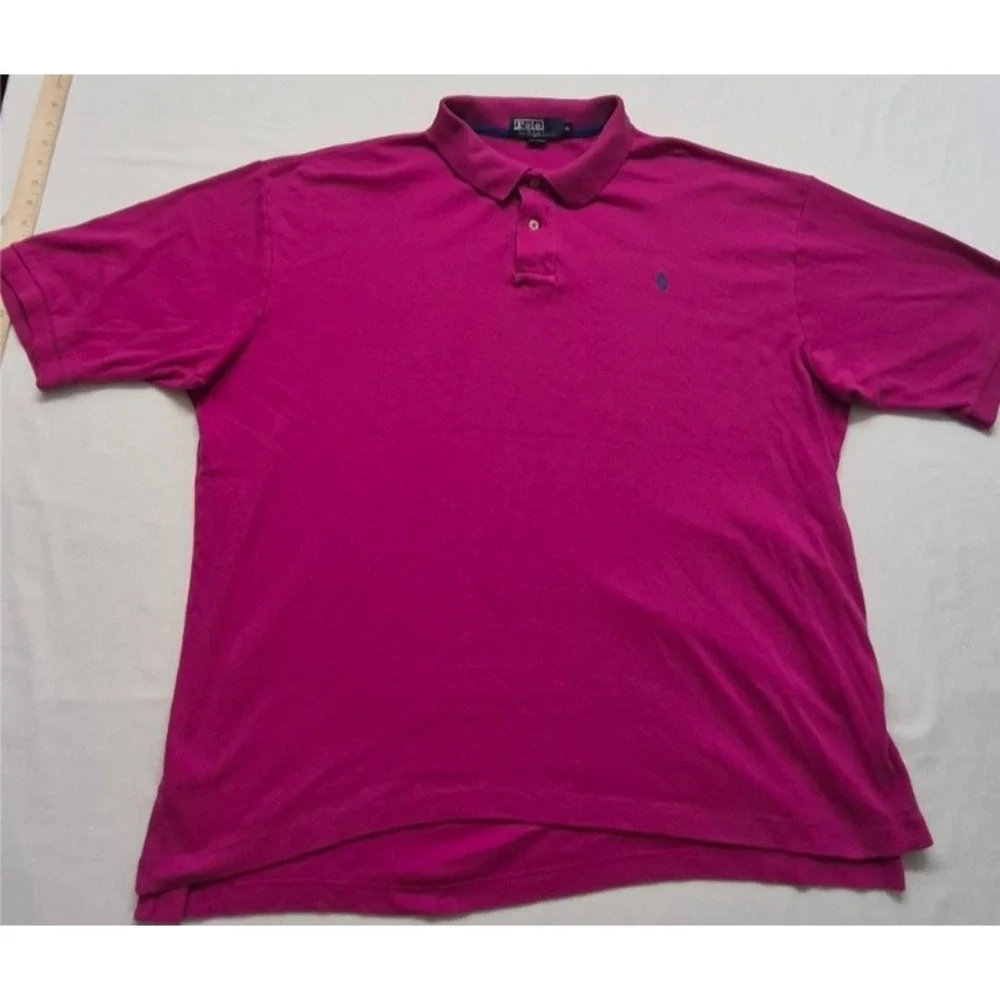 VTG Polo Ralph Lauren men magenta pink polo navy logo Made in USA 100% Cotton XL